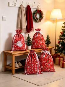 3pcs/1pc Christmas Drawstring Gift Bags – Perfect For Gift Wrapping; Suitable For Christmas Parties, Themed Parties, Thanksgiving, New Year's, Party Favors, Holiday Gatherings, And Festive Decorations. - One Size Fits All - View 2