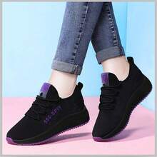Zapatillas deportivas casuales para mujeres ligeras, zapatos negros mujer planos de exterior tipo slip-on con punta redonda, mocasines de dama comodos planos con cordones, resistentes al deslizamiento, cómodos y ligeros para todas las estaciones, regalos de Navidad, Año Nuevo y Aniversario para tu novia - Morado - Ver 1