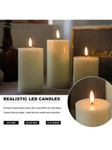 3pcs Flameless Pillar Candles, Battery Operated Candles, Holiday Romantic Atmosphere Decoration Lights, Smokeless Electronic LED Candles, Battery Operated - Suitable For Home, Holiday And Wedding Decoration - 3pcs Set - Warm Light - View 7