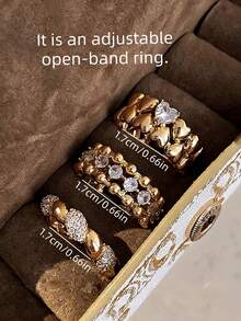 3pcs Gold Rings French Vintage Exquisite Minimalist Bold Design Rhinestone Open Ring Suitable For Women Daily Holiday Commute Wear - 3-piece Ring Set - View 7