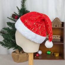 Christmas Decoration Red Green Blue Short Plush Colorful Gold Foil Gold Plush Trim Christmas Hat - A - View 2