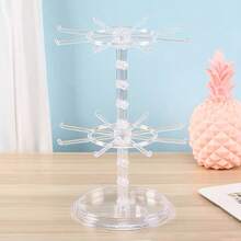 Adjustable 2-Tier Rotating Keychain Display Rack, Multi-Functional Plastic Desktop Storage Organizer, Suitable For Storing Keychains, Badges, Jewelry, Necklaces - 2 layers of transparent - View 3