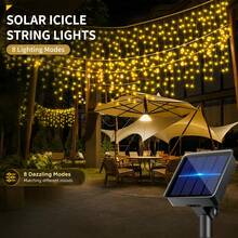 Solar Icicle String Lights, 96/160 LED Outdoor Ice Drop Fairy String Lights, Solar Curtain Lights, 8 Lighting Modes With Auto On/Off, Decorative Lights For Christmas, Holidays, Weddings, Courtyards, Gardens And Windows - Solar Icicle Lights - View 5