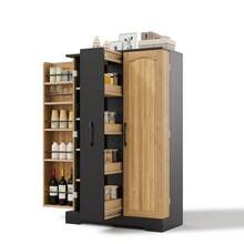 Kitchen Cabinet With Spice Rack, Spacious Two-Door Cabinet With 4 Adjustable Vertical Levels, Adjustable Shelves, And Modern Design: 120 X 78 X 35, White. - Black + MDF + European - View 6