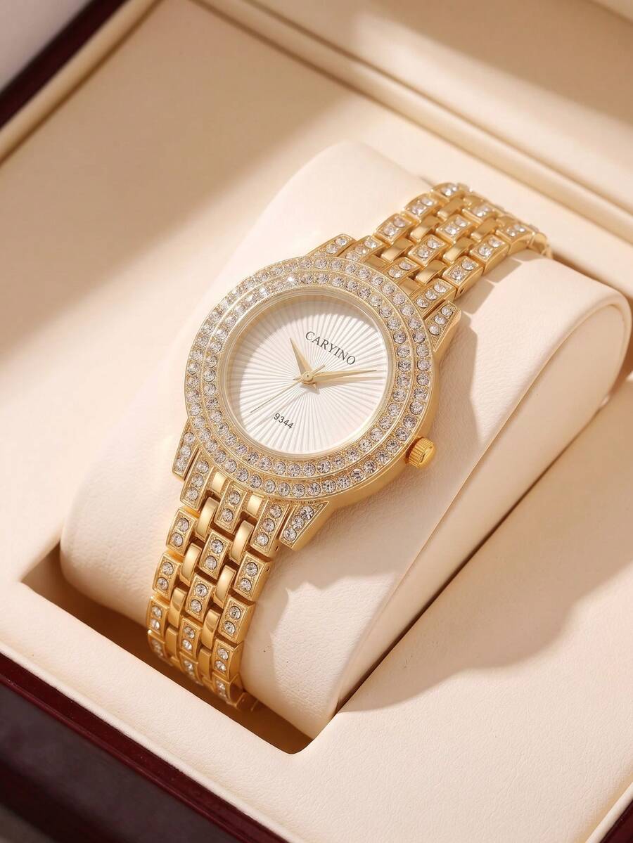 JUSMI Women's Gold-Tone Rhinestone Round Quartz Watch Bling Bling Luxury Wristwatch Gift For Her Birthday Christmas - Gold - View 1