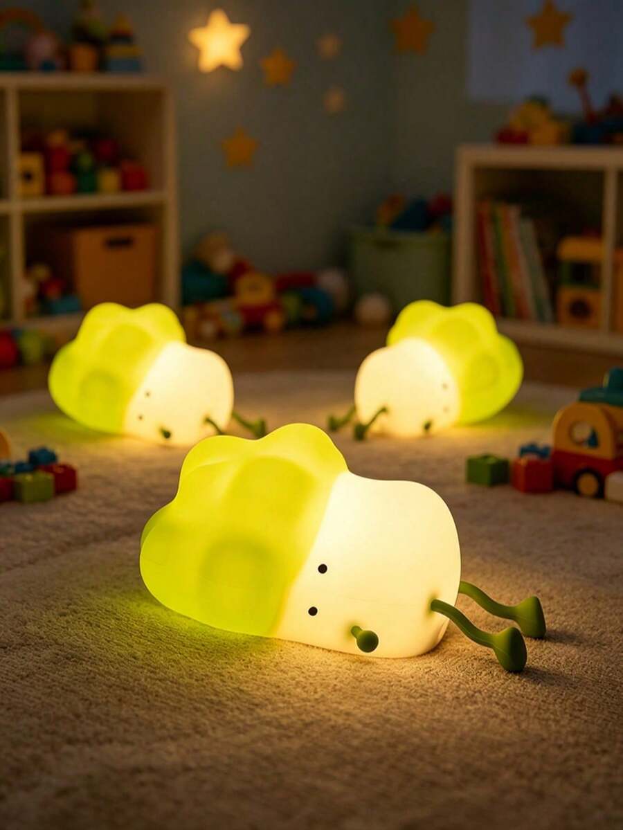 1PC Green Squishy Cabbage‑Shaped Tap Sensor Night Lamp, Soft Silicone LED Mood Light, USB Rechargeable Bedside Light For Dorm, Home Decor, Kids Birthday Present - Multicolor - View 1