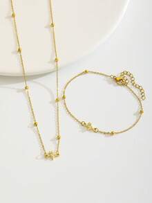 4pcs Gold Star Bead Necklace Bracelet Earrings Set Girls Jewelry, Delicate & Shiny, Suitable For Birthday Party And School Wear - Gold - View 7