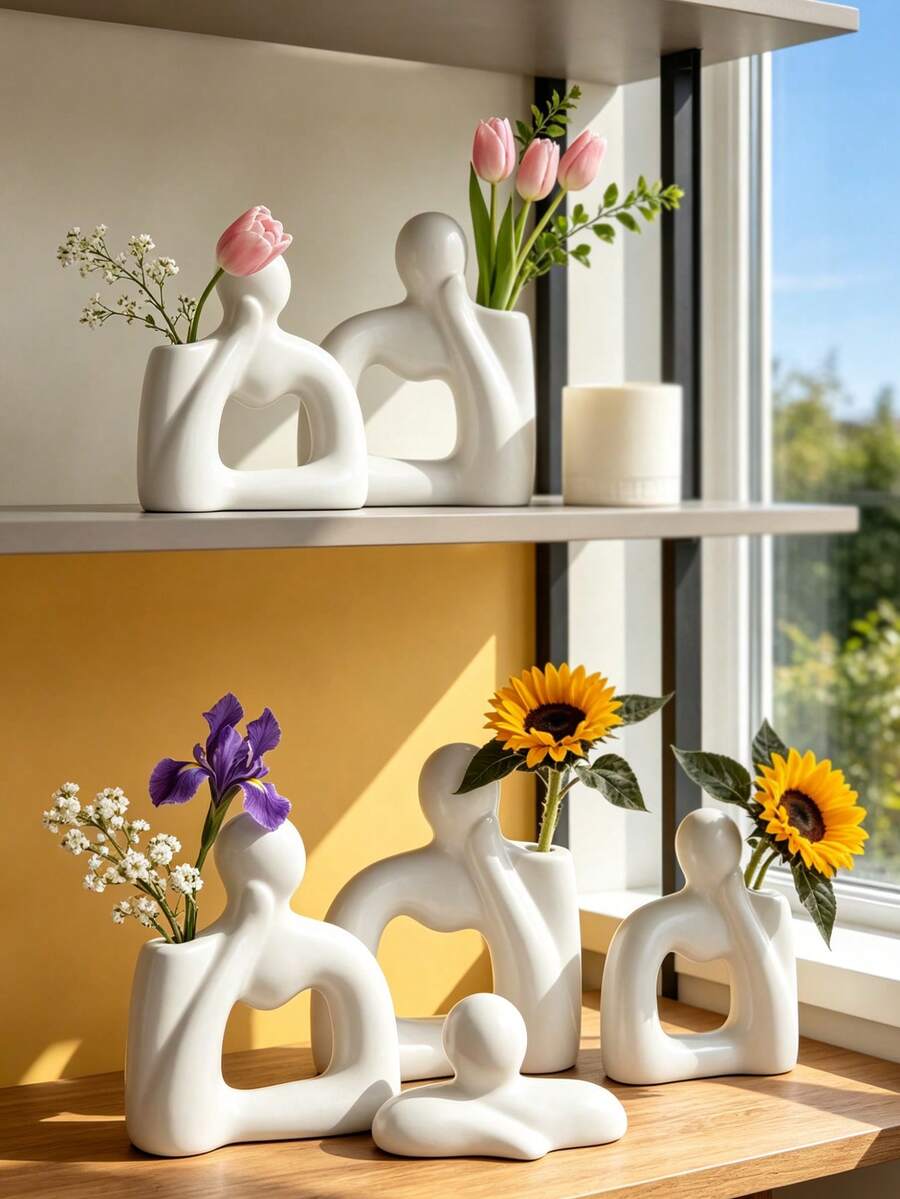 1Pc Family Theme Flower Vase Ornament, Handcrafted Light Luxury Decor For Living Room Desk Display, Versatile Home Accent For Shelf Entryway, Unique Gift Choice For Art & Modern Decor Lovers - New Style - Family Of Three - Vase - View 1