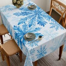 2D Flat, 1pc Soft, Fashionable And Beautiful Blue Snowflake Pattern Tablecloth, Dining Table/Coffee Table/Desk/Coffee Table, Picnic/Outdoor Dining Table/Camping Dining Table, Exquisite Lifestyle, Home Fabric, Christmas - A - View 3