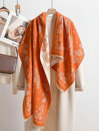 1pc Horse Paisley Jacquard Thick Scarf 65*180cm, Polyester Faux Cashmere, Fall Winter Shawl For Travel Party Outing, Wear As Scarf Shawl Head Wrap