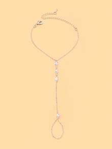 1pc Gold Tone Rhinestone Hand Chain Bracelet For Women, Dainty Crystal Finger Ring Bracelet, Elegant Hand Jewelry For Wedding, Party - Multicolor - View 4
