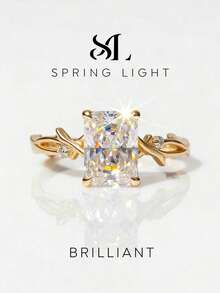 1pc Moissanite Ring, Elegant 2CT Vine Rectangular Solitaire Ring, Suitable For Women's Party And Daily Wear - Branching Rectangular Ring - 2CT - View 2