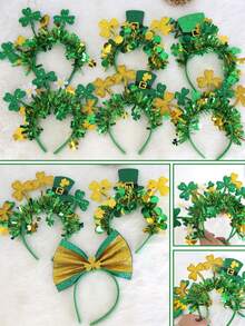 1pc Creative Party Decoration Colorful Strip Headband, Gold & Green Shamrock Headpiece Hat, Carnival Party Hair Hoop Costume Hat Headband - Multicolor - View 11