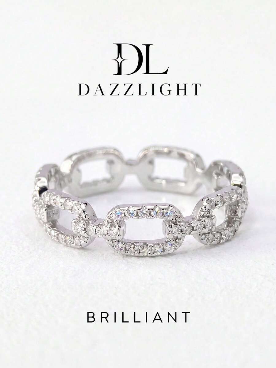 1pc Moissanite Ring, Luxurious Full Pave Chain Band, Suitable For Women's Party And Daily Wear