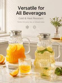 7Pcs/1pc Glass Pitcher Set, Glass Water Pitcher With 6 Cups Set,Clear Glass Water Jug & Drinking Cups, Heat Resistant Beverage Carafe For Juice, Lemonade,Kitchen Drinkware,Iced Tea Lemonade Carafe For Home Kitchen - Multicolor - View 6