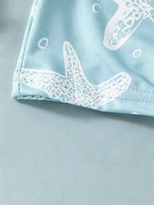 Infant One-Piece Swimsuit, Toddler Long Sleeve Swimwear With Starfish Print, Quick-Dry Beach Outfit, Baby Water Play Clothes For Pool And Beach - Mint Blue - View 4