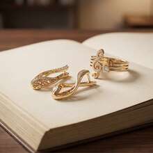 1 Pair Hollow Teardrop Dangle Earrings + Treble Clef Note Open Ring ...