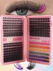 New 408pcs Colorful Single Cluster False Eyelashes, Large Capacity, Colorful D Curl, 9-16mm, Halloween Theme DIY Eyelash Clusters, Thick And Curly, 7 Mixed Colors, Natural Look, Ultra Dense, Thin And Lightweight, Super Soft, Reusable, Single Segment False Eyelashes, Eyelash Extension Set, Suitable For Home DIY, Halloween, Cosplay, Daily Makeup - D - View 6