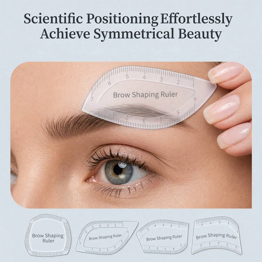 Multi Shape Eyebrow Symmetry Measuring Ruler, Reusable Clear Brow Template, Calibrated Scale For Brow Head, Arch & Tail Marking, Portable Microblading Brow Guide Stencil, Eyebrow Makeup Tool For Tattoo Artists & Beginners - View 1