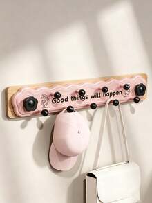 1pc Cute Wave Shape Wall Mounted Hook Rack, Flower Decor Multi Hooks, Self-Adhesive No Drill Wall Hanger, Cartoon Print Key Towel Coat Holder, Punch-Free Wall Storage Hook For Entryway Bedroom Bathroom Home Decor - View 5