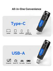 EAGET 2-In-1 USB C Flash Drive, USB3.2 Gen1 360° Rotating Storage Stick, Up To 120MB/S High-Speed OTG USB Drive, Shock-Resistant ABS Material U-Disk, Suitable For Phones, Laptops, Tablets, TVs And Cars - View 5