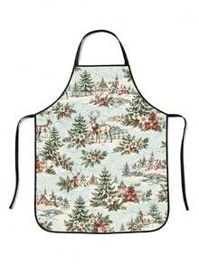 1pc Christmas Forest Deer Pattern Apron, Large Size High Quality Decorative Apron, Suitable For Kitchen And Dining Table, Create Warm Holiday Atmosphere, Perfect Christmas Party Decoration, Holiday Essential - Multicolor 3 - View 1