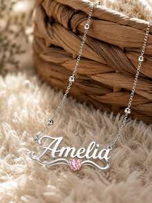 1Pc Custom Birthday Stone Heart Ribbon Name Necklace For Women Stainless Steel Name Necklace Personalized Jewelry Mother's Day Gift - Multicolor 1 - View 5