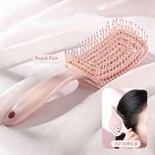 This Round, Grooved Dual-Function Comb Is Suitable For Dry And Wet Hair-Designed For Comfort, Featuring An ABS Plastic Handle, It Works On All Hair Types, Reduces Tangles And Knots, And Helps Improve Scalp Health. Its Soft Bristles Gently Detangle Hair, Making It A Great Gift Choice For Women. - / - View 2