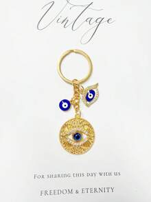 Turkish Blue Evil Eye Keychain Vintage Gold Rhinestone Key Chain Bag Car Pendant Charm Exotic Metal Hanging Ornament Accessory Decoration - Gold - View 4