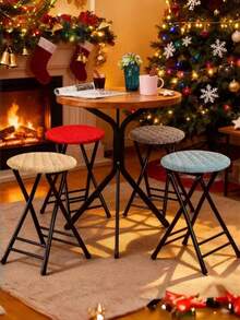 2pcs Round Stool Covers With Elastic Edge, Machine Washable, All Season, Fits 9.4-11 Inch (24-28cm) Diameter Round Stools With Seat Thickness Less Than 1.2 Inch (3cm), Home Dining Chair, Please Check Size Before Ordering, Christmas Birthday Gift Choice - Multicolor - View 2