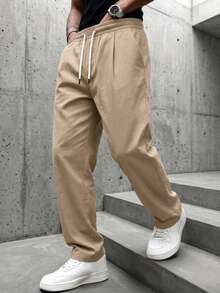 Men's Long Linen Casual Pants Khaki Color Everyday Versatile Trousers - Khaki - View 1