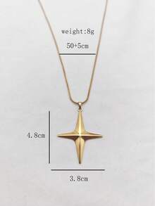 1pc Exaggerated Vintage Stainless Steel Gold-Plated Cross & Oversized Star Pendant Necklace, Unisex, Daily Wear, Couple Gift, Holiday Gift - Multicolor - View 6