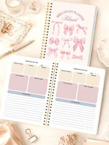 1pc Bible Study Planner, 8.15x5.71in Pink Bow Spiral Sermon Notebook For Key Scriptures, Reflections & Notes, Nurse Essentials, Halloween Notebook, Bible Study Materials, Office Decor And Accessories - A - View 3
