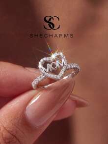 1pc Cubic Zirconia "MOM" Letter Ring, Suitable For Daily Wear And Party, High-Quality Jewelry Gift - Style 1 - View 1