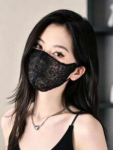 3pcs/1PC Women's Elegant Floral Lace Face Mask, 3D Breathable Fashion Sun Protection Shield, Washable & Reusable Soft Ear Loop Decorative Mask For Daily Outdoor Driving Dating - Multicolor - View 12