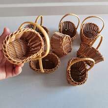 1pc/2pcs/5pcs/10pcs Mini Faux Wicker Portable Bamboo Basket, Perfect For Creating Forest Atmosphere, Suitable For Various Scenes Decoration. Delicate And Realistic Texture, Conveying Natural Rustic Pastoral Charm. Compact Round Shape With Portable Handle, Cute And Lively. Can Hold Dried Flowers, Succulents Or Small Potted Plants, Instantly Enhancing Desktop Or Windowsill Fresh Style - A - View 7