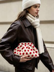 Fashionable New Pleated Polka Dot Cloud Clutch Bag, Large Capacity Makeup Bag, Lightweight Foldable Suitable For Daily Work, Makeup, Party, Vacation, Holiday Gift - Multi-color - View 9