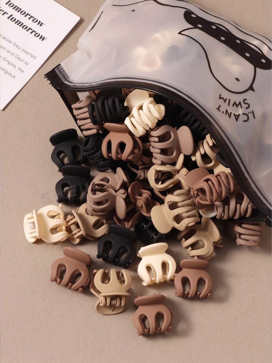 10/20/30 Pcs Simple Textured Coffee-Colored Pumpkin Claw Clips, Hair Accessories,Elegant Mini Hair Claws For Women,Fashionable Small Hair Clips - Multicolor - View 1
