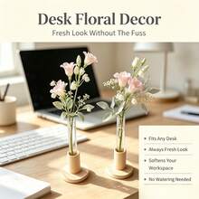 Test Tube Vase With Wooden Base, Clear Glass Hydroponic Flower Holder, Minimalist Tabletop Floral Decor, 1-Tube (2Pcs/Set), 2-Tube & 3-Tube (1Pc/Set) - 3 Styles - View 6
