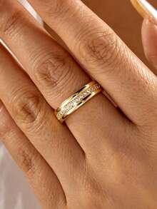 1pc Fashionable Versatile Personalized Elegant Micro-Inlaid Cubic Zirconia Ring, Simple Elegant Elegant Finger Ring Suitable For Men And Women Daily Wear - Silver - View 8