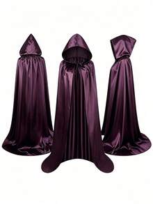 Deep Purple Long Hooded Cape, Halloween Witch Cosplay Cloak - With Oversized Hood Halloween Ghost Cosplay Costume Cape, Perfect For Stage Performance, Cosplay, Christmas Gift, Perfect Gift For Family - Dark Purple - View 1