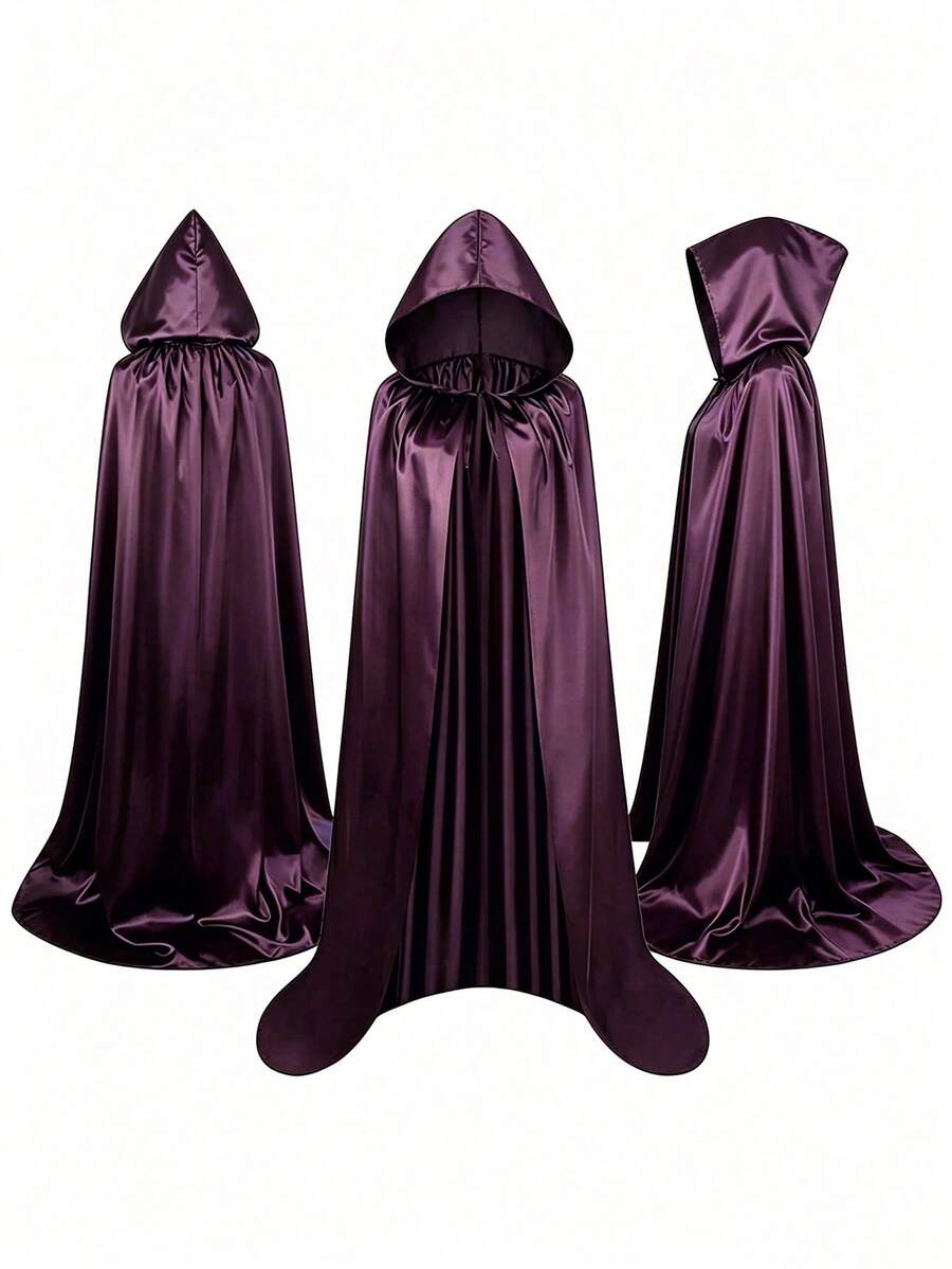 Deep Purple Long Hooded Cape, Halloween Witch Cosplay Cloak - With Oversized Hood Halloween Ghost Cosplay Costume Cape, Perfect For Stage Performance, Cosplay, Christmas Gift, Perfect Gift For Family - Dark Purple - View 1