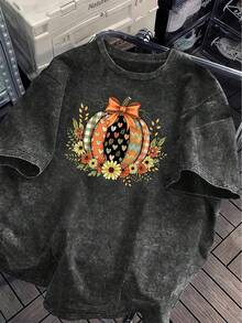 Vintage Distressed Style Cat Print Plus Size Women's T-Shirt - Black - View 2