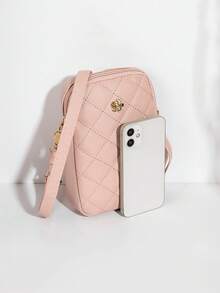 1pc Women's Vintage Rhombus Camellia Decor Phone Crossbody Bag, Minimalist Vertical Embroidered Mini Handbag For Daily Outings - M1937 - View 4