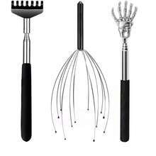 1/3pcs Manual Head Massager (No Battery Required), 12-Finger Massage Tool, Stainless Steel Telescopic Handle Back Scratcher, Relievesiness Without Assistance, Neck And Back Massager, Small Gift For Friends - Multicolor - View 1