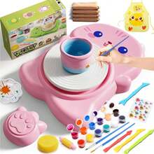 Torno De Cerámica Para Niños,Kit Completo De Pintura Y Manualidades.Juguetes Infantiles Adecuados Para Niños Y Niñas,Un Regalo Perfecto Para Cumpleaños,Halloween O Navidad - Rosa - Ver 2
