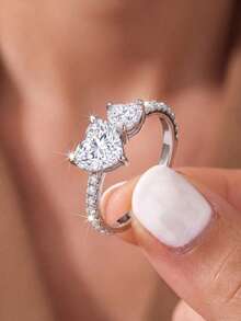 1pc Heart-Shaped Diamond Ring, Suitable For Women's Daily Jewelry Matching, Exquisite Women's Jewelry Gift - Style 1 - View 5
