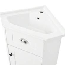Space-Saving Vertical Design Bathroom Vanity Unit With Single Sink, Water-Resistant MDF Body, Ceramic Sink, Metal Handle, Melamine-Free Surface, Bathroom Storage Unit, White Color. - 1 - View 10