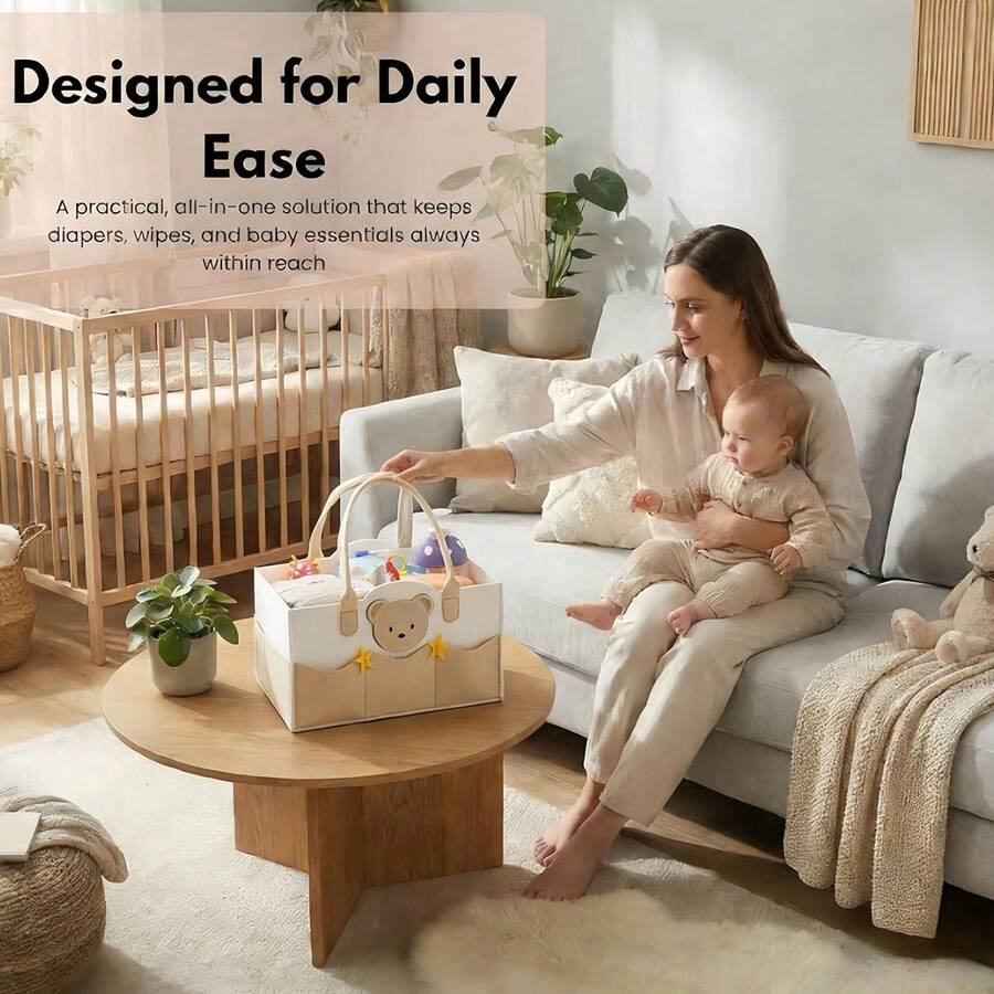 2/1pc One-Piece Felt Diaper Bag, Cartoon Design Outdoor Baby Travel Storage Bag, Can Hold Diapers, Bottles, Milk Boxes, Wet Wipes, Etc.