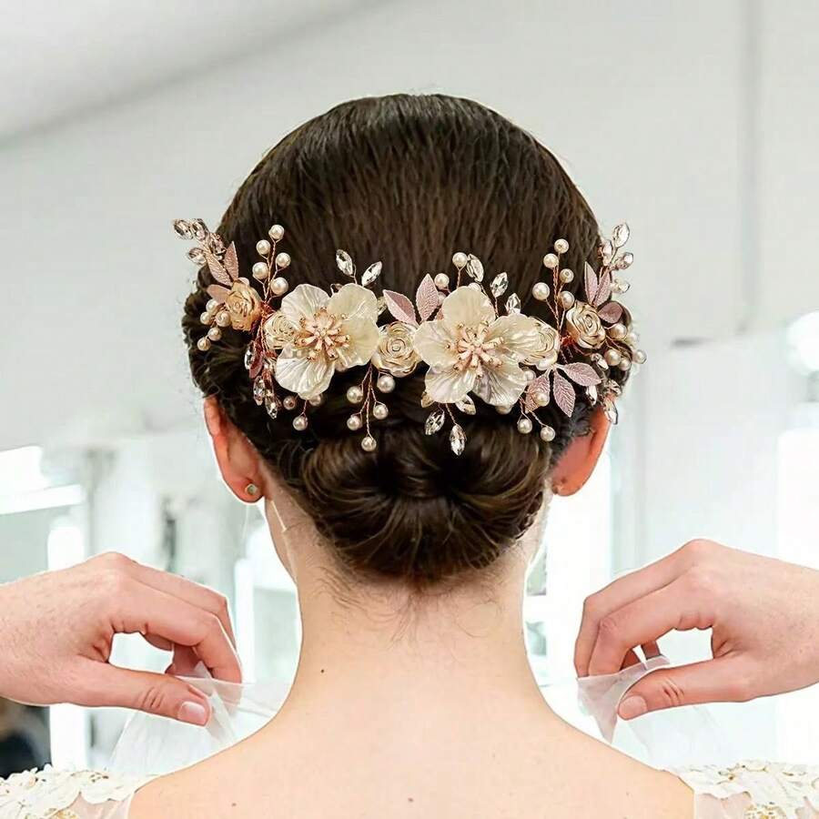 1pc Leaf Pattern Ditsy Floral Elegant Party Alloy Hair Comb Bridal Wedding Hair Accessory All Seasons - Gold - View 1